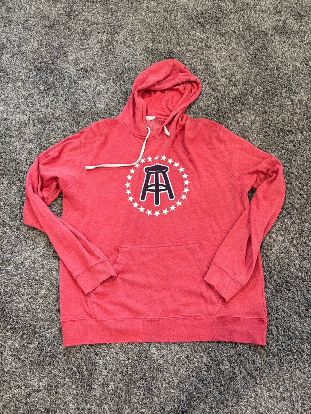Men's Red Hooded Pullover Sweatshirt with Star Emblem